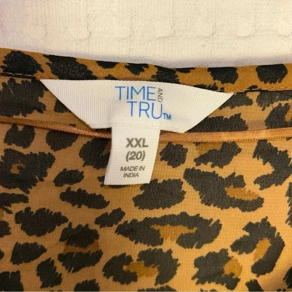 Time and Tru Dress Womens Plus Size XXL 20 Leopard Print Long Sleeve Peasant NEW - Picture 4 of 14